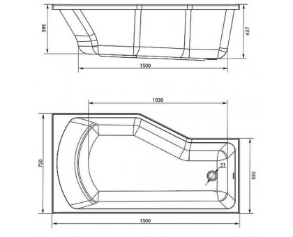 Ванна акриловая Marka One Convey R 150х75 см правосторонняя